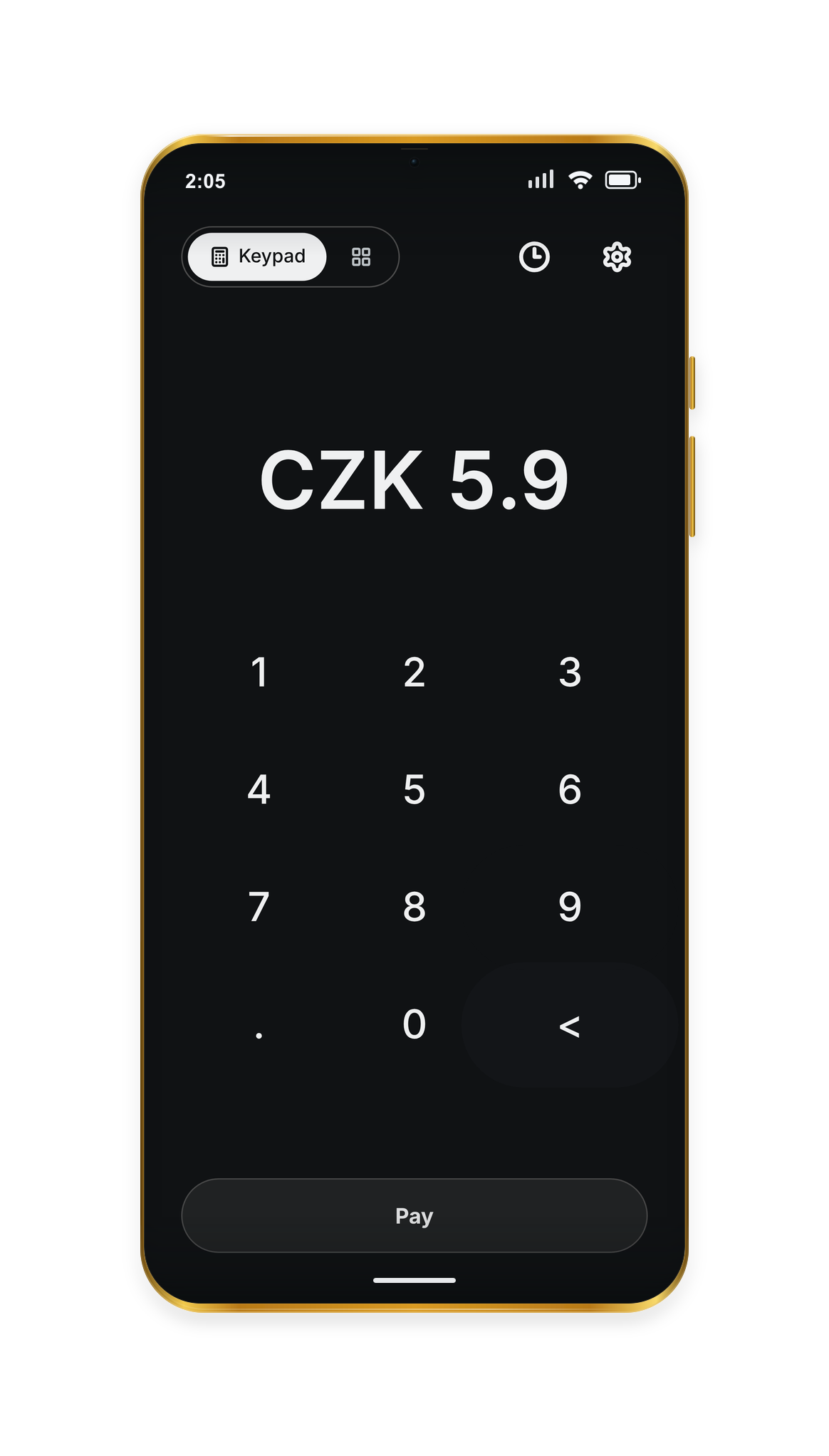 Payky keypad with an amount typed in